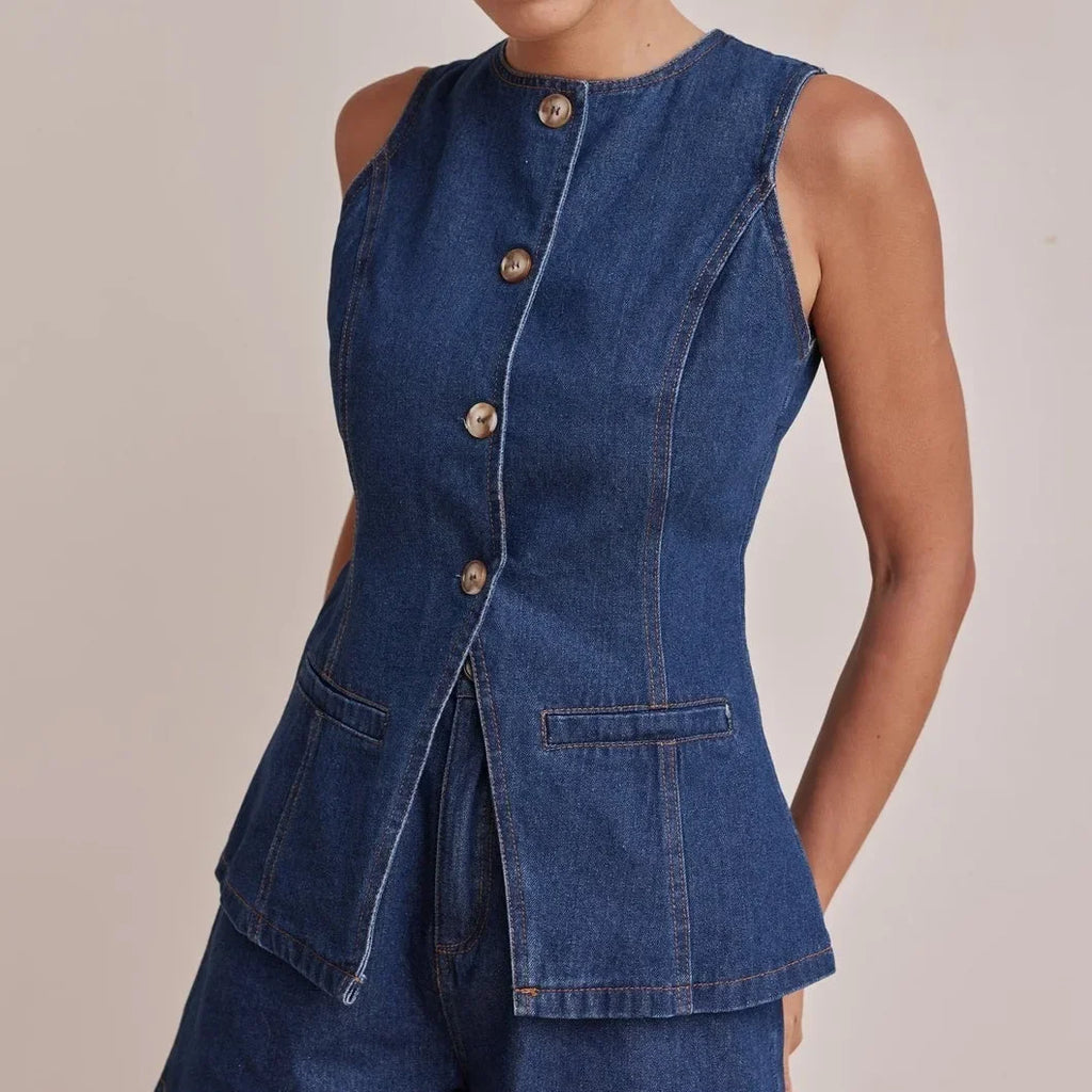 100% Cotton Denim Outfit for Women - Casual Style Set with Top and Bottoms