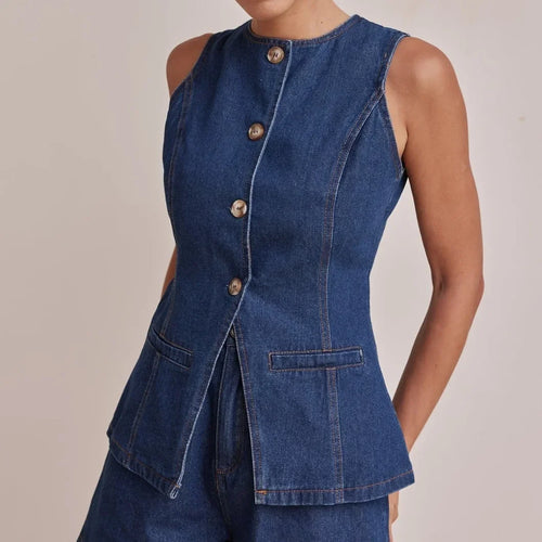 100% Cotton Denim Outfit for Women - Casual Style Set with Top and Bottoms