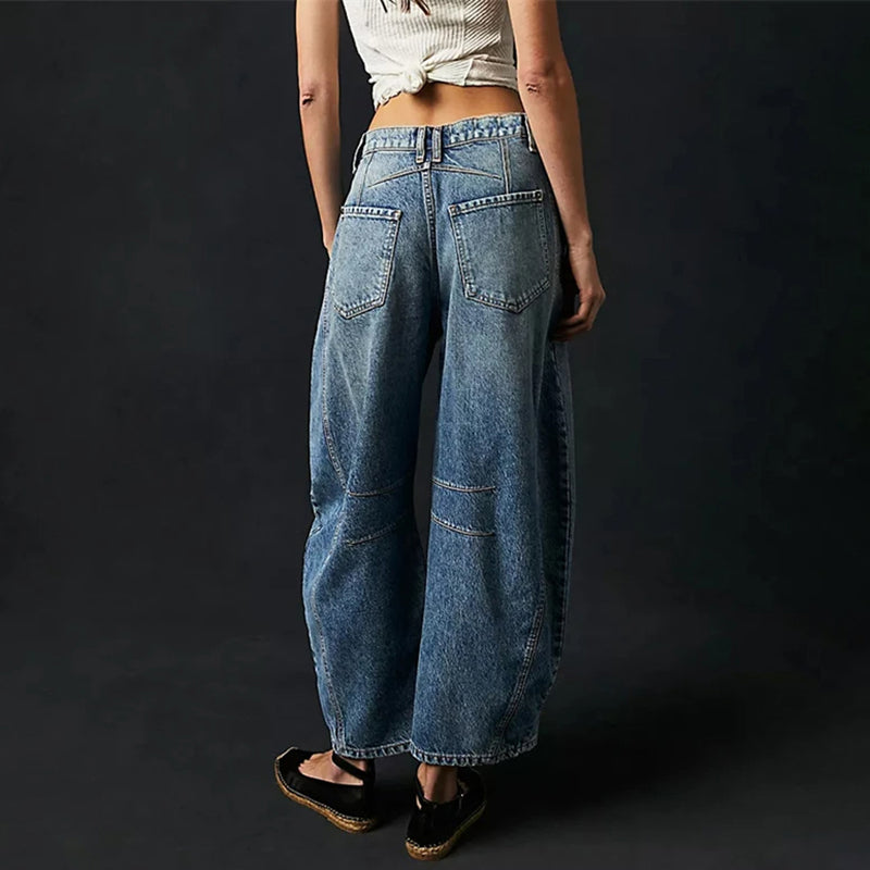 Barrel-Leg Denim Jeans for Women | Comfortable Cotton Blend | Casual Everyday Wear | Available in Multiple Sizes