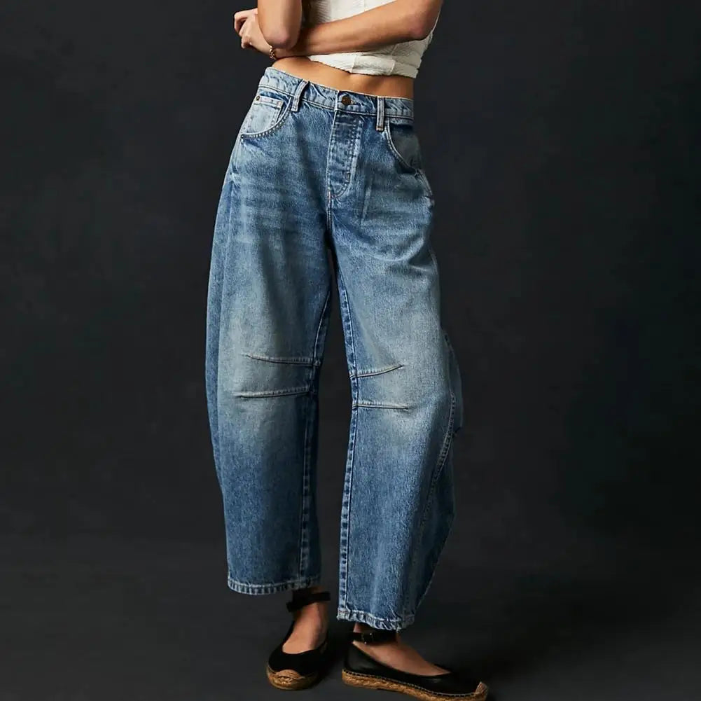 Barrel-Leg Denim Jeans for Women | Comfortable Cotton Blend | Casual Everyday Wear | Available in Multiple Sizes