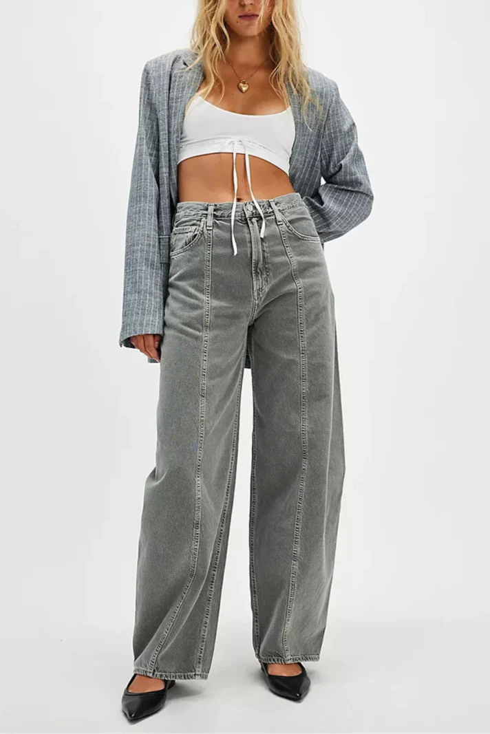 Barrel Leg Denim Jeans for Women - Comfortable Cotton Blend Casual Wear - Available in Multiple Sizes