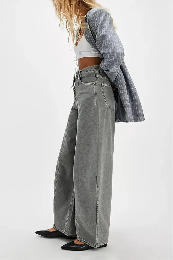 Barrel Leg Denim Jeans for Women - Comfortable Cotton Blend Casual Wear - Available in Multiple Sizes