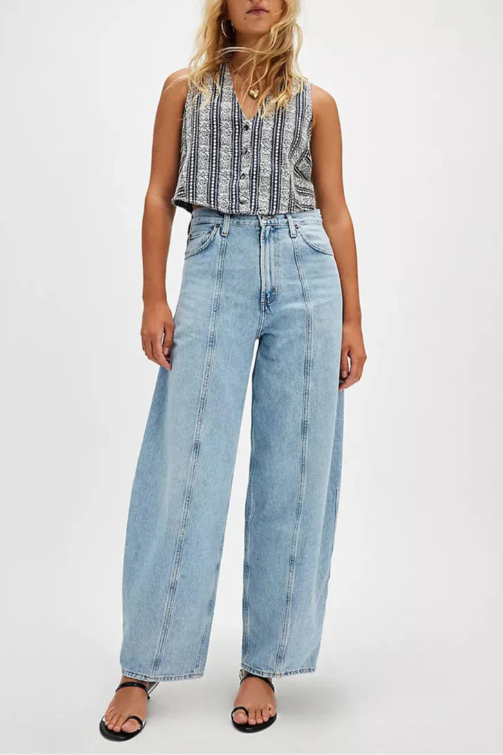 Barrel Leg Denim Jeans for Women - Comfortable Cotton Blend Casual Wear - Available in Multiple Sizes