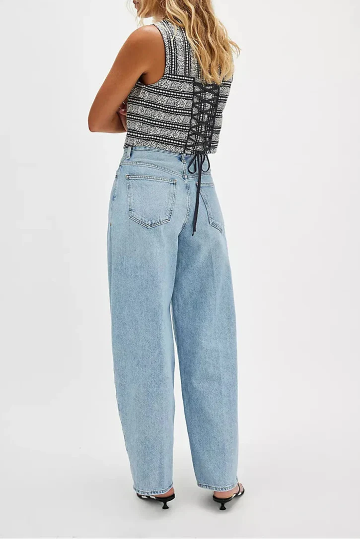 Barrel Leg Denim Jeans for Women - Comfortable Cotton Blend Casual Wear - Available in Multiple Sizes