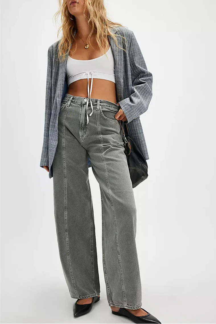 Barrel Leg Denim Jeans for Women - Comfortable Cotton Blend Casual Wear - Available in Multiple Sizes