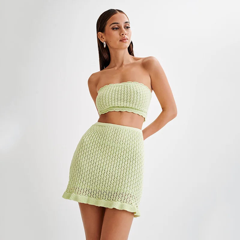 Beach Knit Set - Soft Cotton Blend - Casual Summer Outfit for Women - Two-Piece Lounge Wear