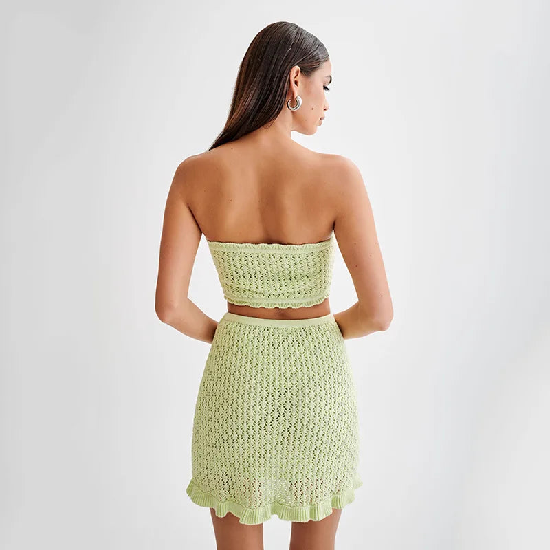 Beach Knit Set - Soft Cotton Blend - Casual Summer Outfit for Women - Two-Piece Lounge Wear