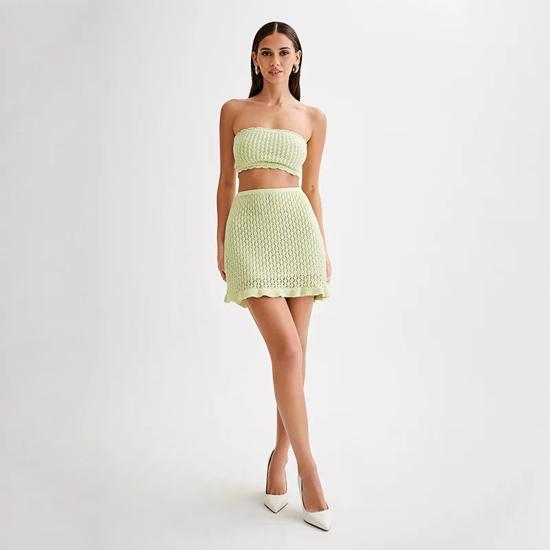 Beach Knit Set - Soft Cotton Blend - Casual Summer Outfit for Women - Two-Piece Lounge Wear