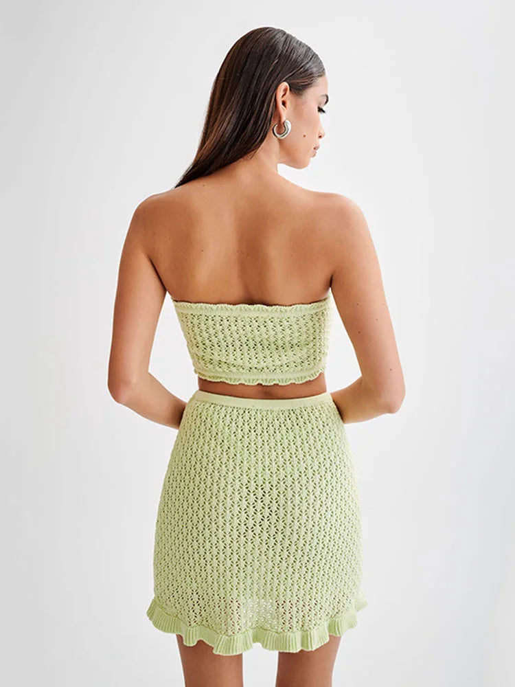 Beach Knit Set - Soft Cotton Blend - Casual Summer Outfit for Women - Two-Piece Lounge Wear