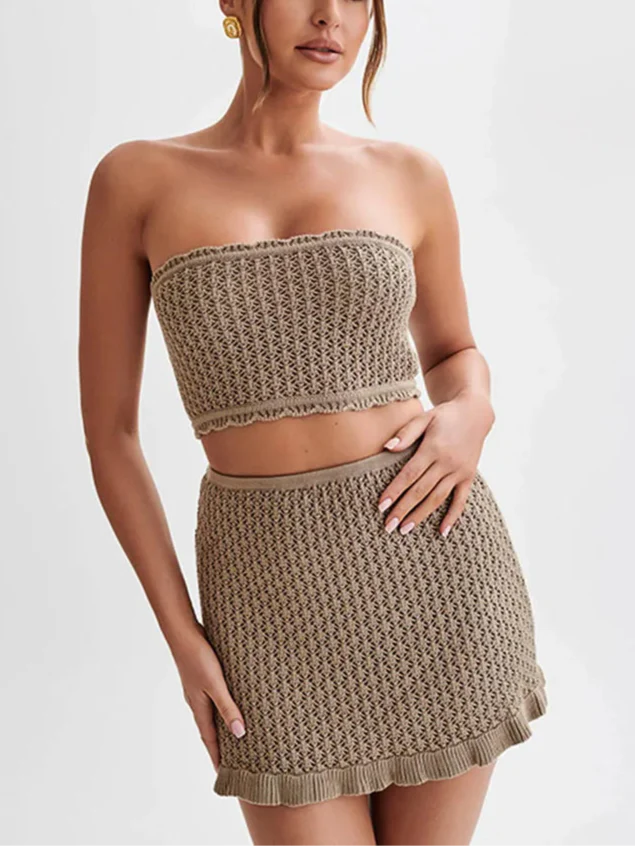 Beach Knit Set - Soft Cotton Blend - Casual Summer Outfit for Women - Two-Piece Lounge Wear