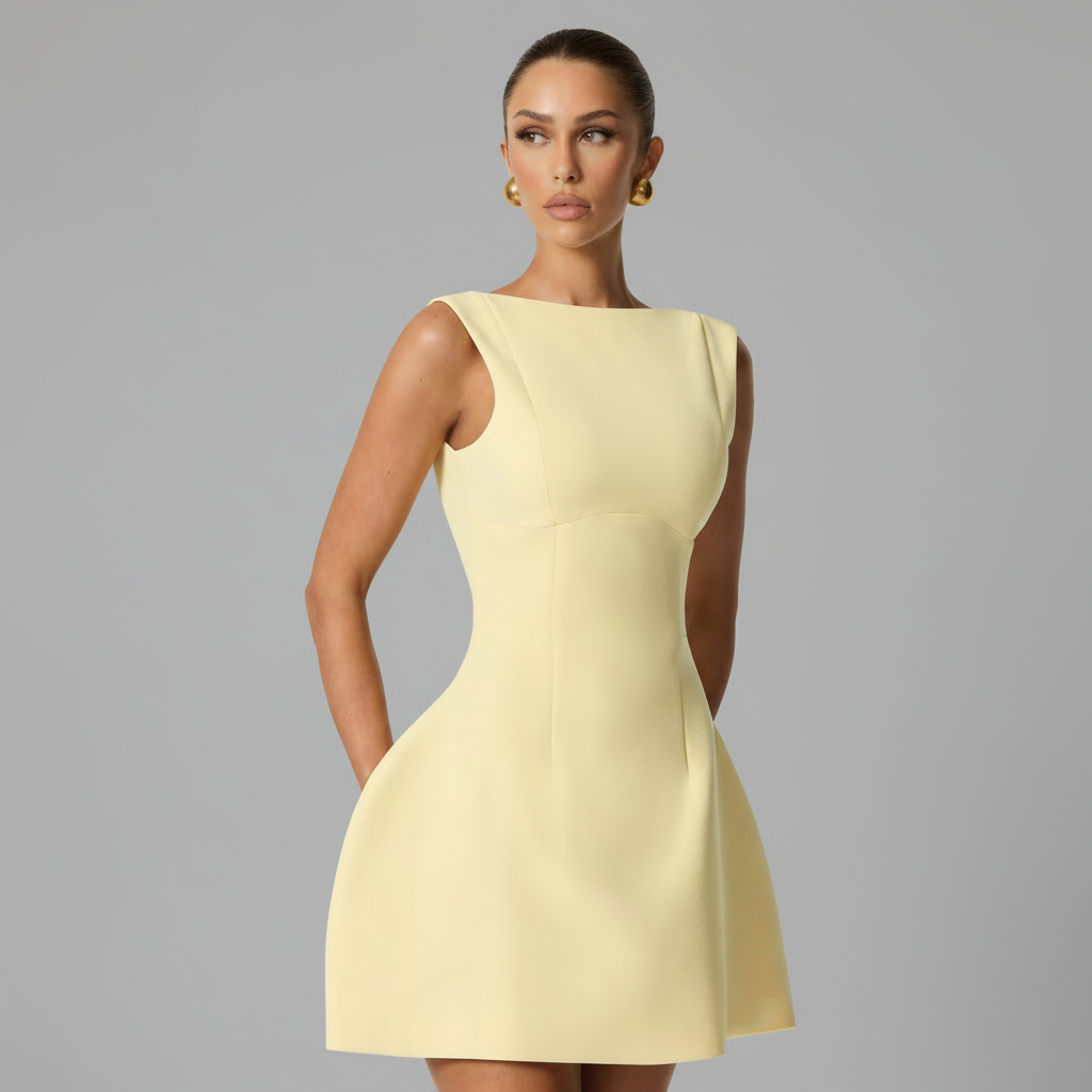 Boat Neck A-Line Mini Dress in Soft Cotton for Casual Outings and Summer Events