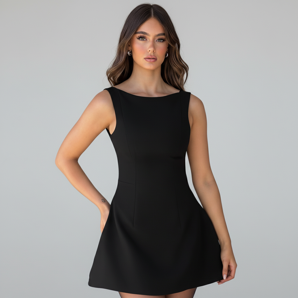 Boat Neck A-Line Mini Dress in Soft Cotton for Casual Outings and Summer Events