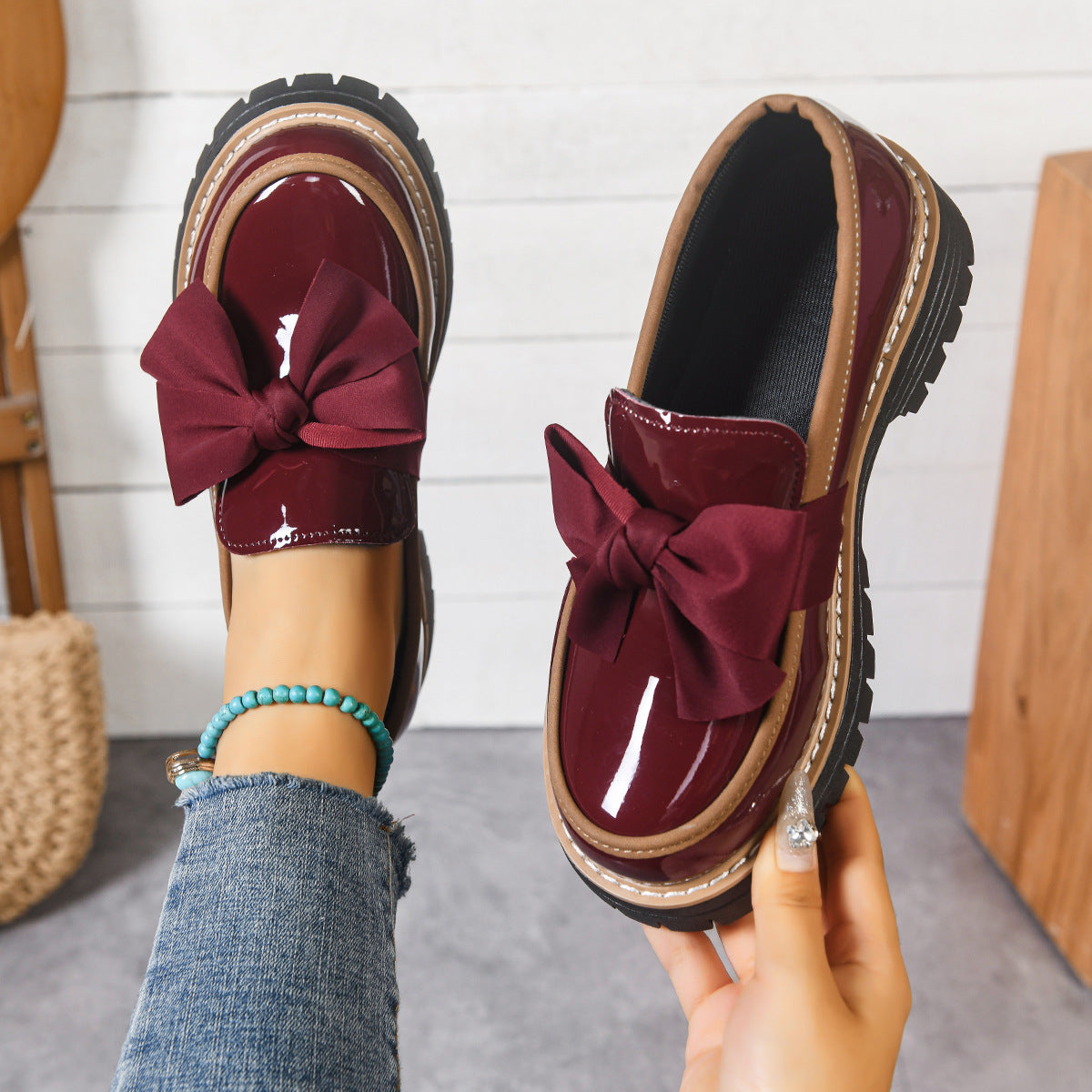 Bowknot Retro Thick-Soled Shoes