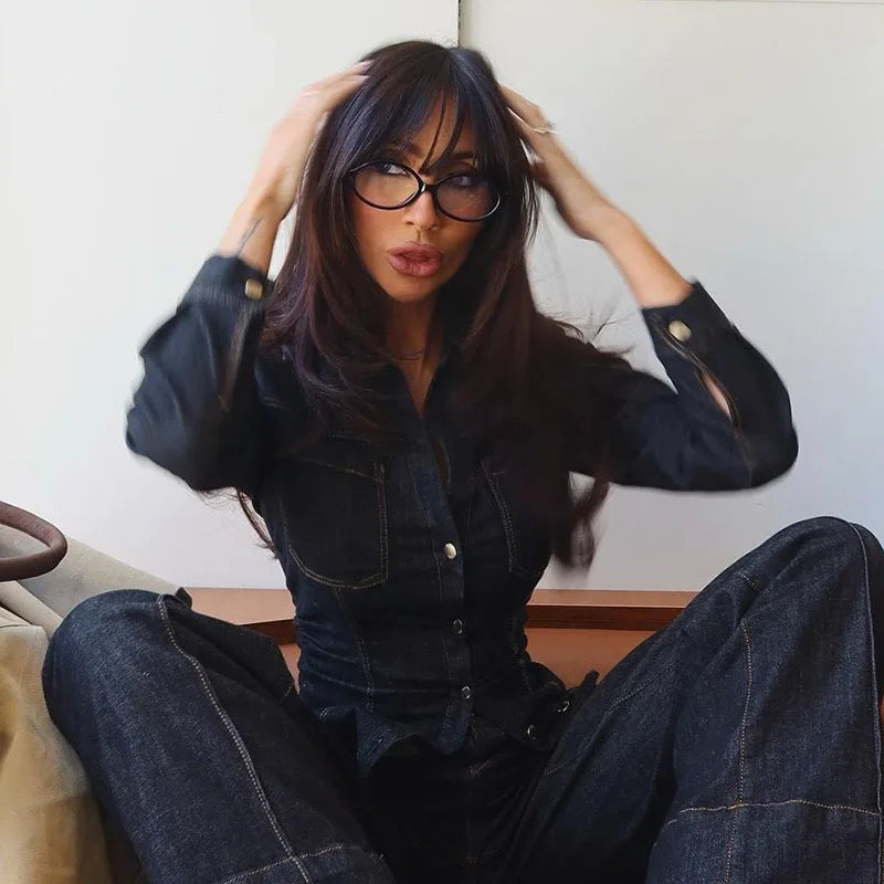 Button-Up Denim Set for Women - Casual Chic Style - Perfect for Everyday Wear