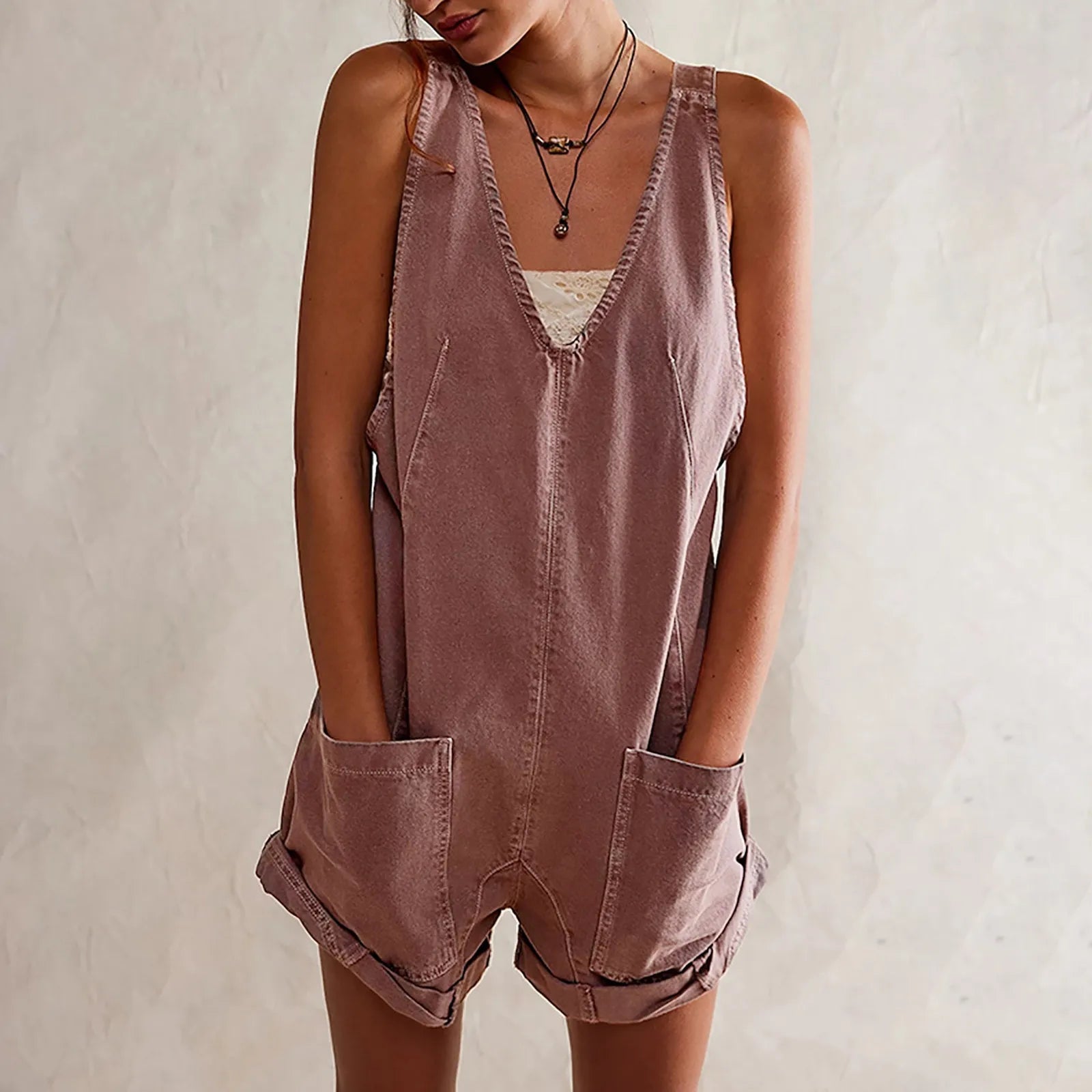 Capri One-Piece Jumpsuit in Lightweight Fabric for Casual Summer Wear