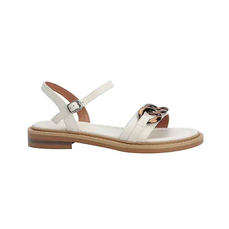 Chain Detail Flat Sandal - Comfortable Casual Footwear for Summer - Versatile Everyday Style