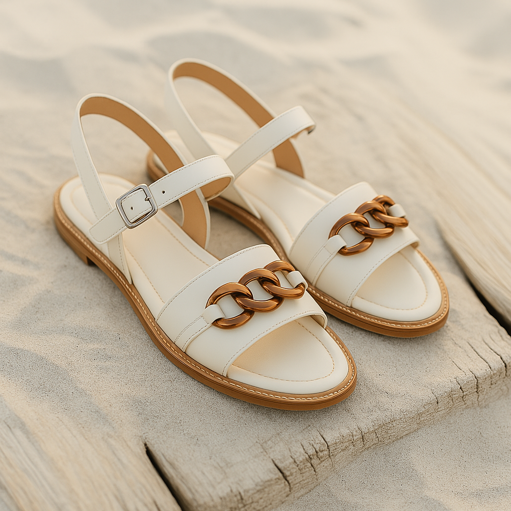 Chain Detail Flat Sandal - Comfortable Casual Footwear for Summer - Versatile Everyday Style