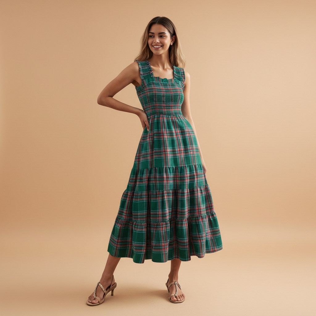 Christmas Maxi Dress for Women - Festive Floral Print, Long Sleeve, Holiday Party Wear, Comfortable Fit