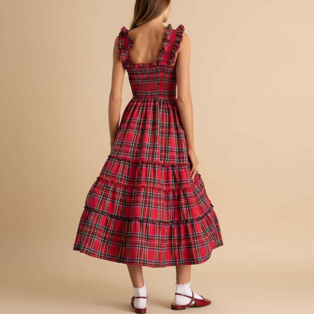 Christmas Maxi Dress for Women - Festive Floral Print, Long Sleeve, Holiday Party Wear, Comfortable Fit