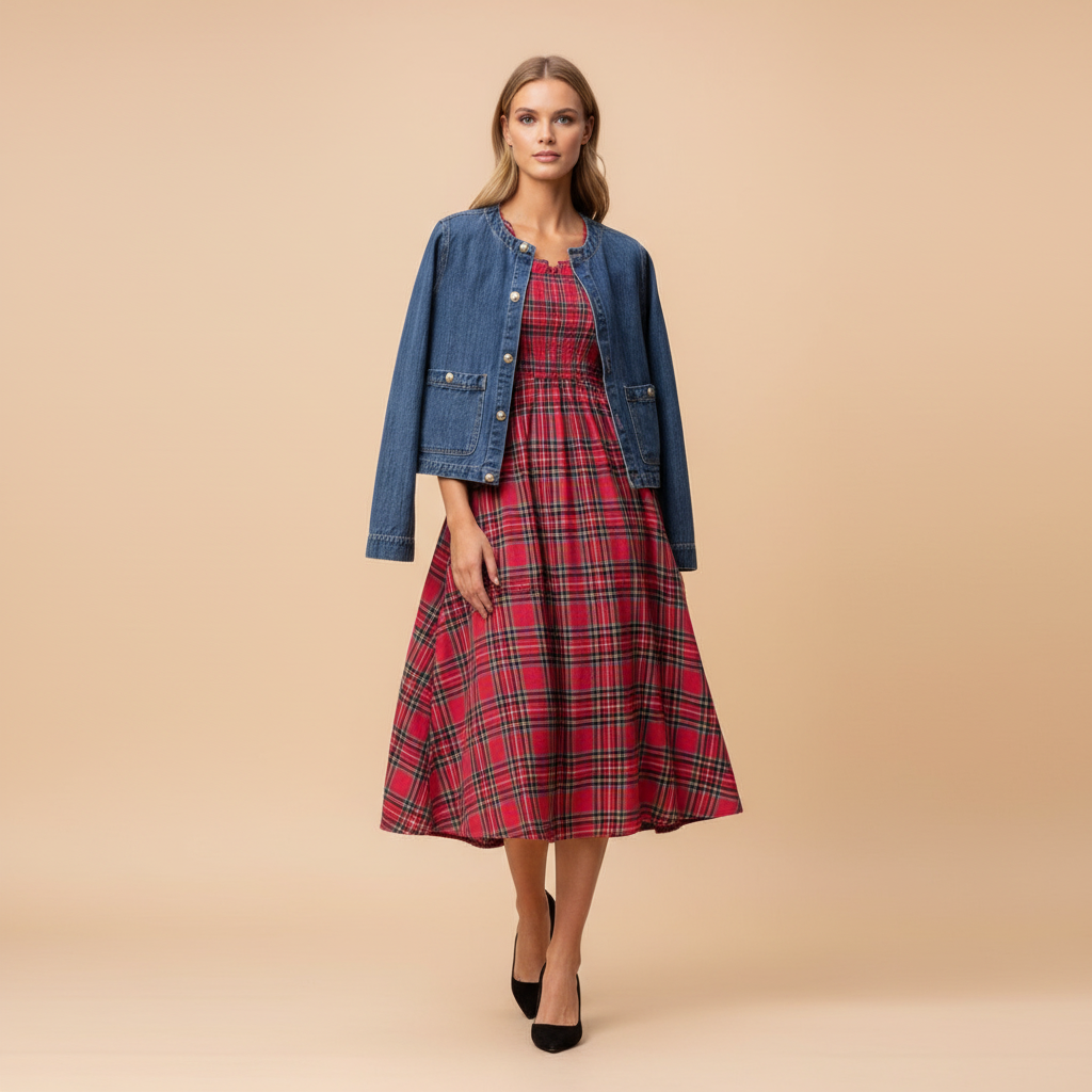 Christmas Maxi Dress for Women - Festive Floral Print, Long Sleeve, Holiday Party Wear, Comfortable Fit