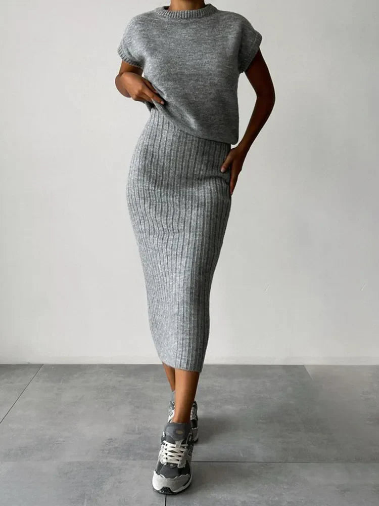 Coastal Ribbed Sleeveless Set - Lightweight Knit Fabric - Casual Summer Outfit for Women