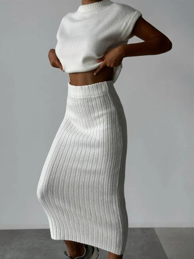 Coastal Ribbed Sleeveless Set - Lightweight Knit Fabric - Casual Summer Outfit for Women