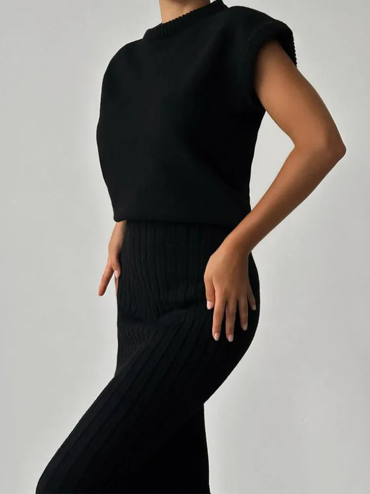 Coastal Ribbed Sleeveless Set - Lightweight Knit Fabric - Casual Summer Outfit for Women