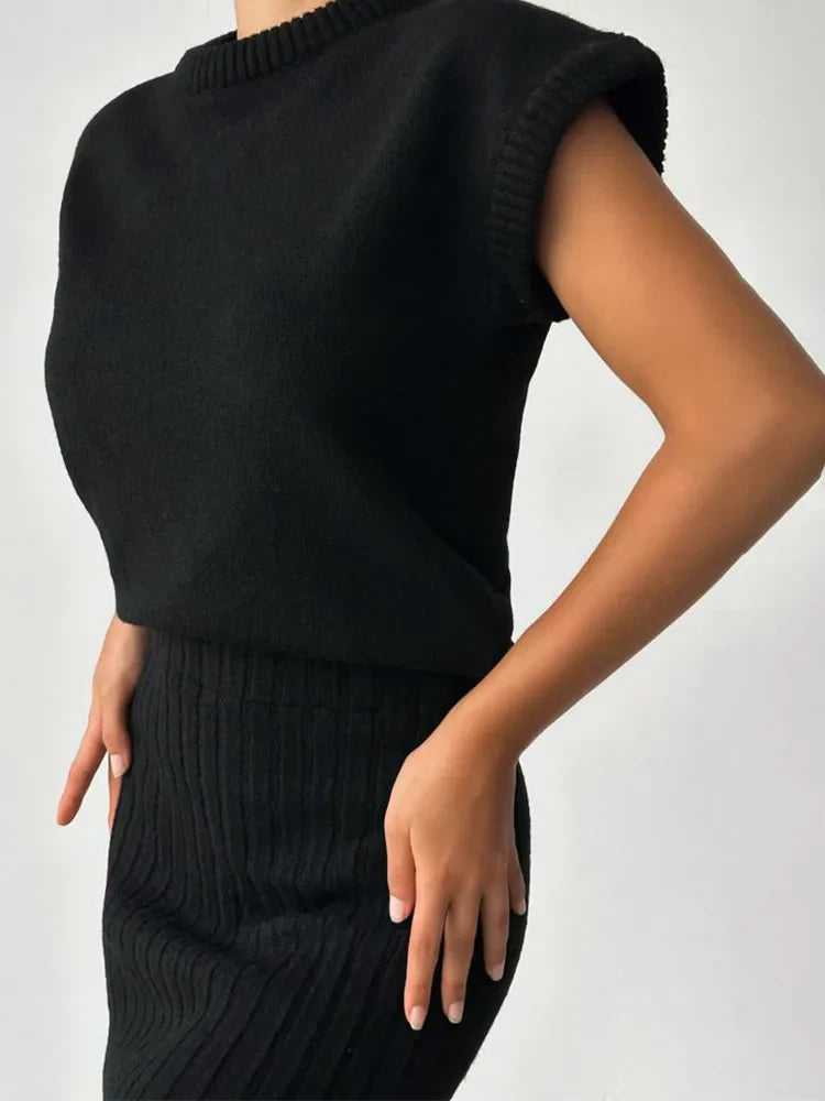 Coastal Ribbed Sleeveless Set - Lightweight Knit Fabric - Casual Summer Outfit for Women