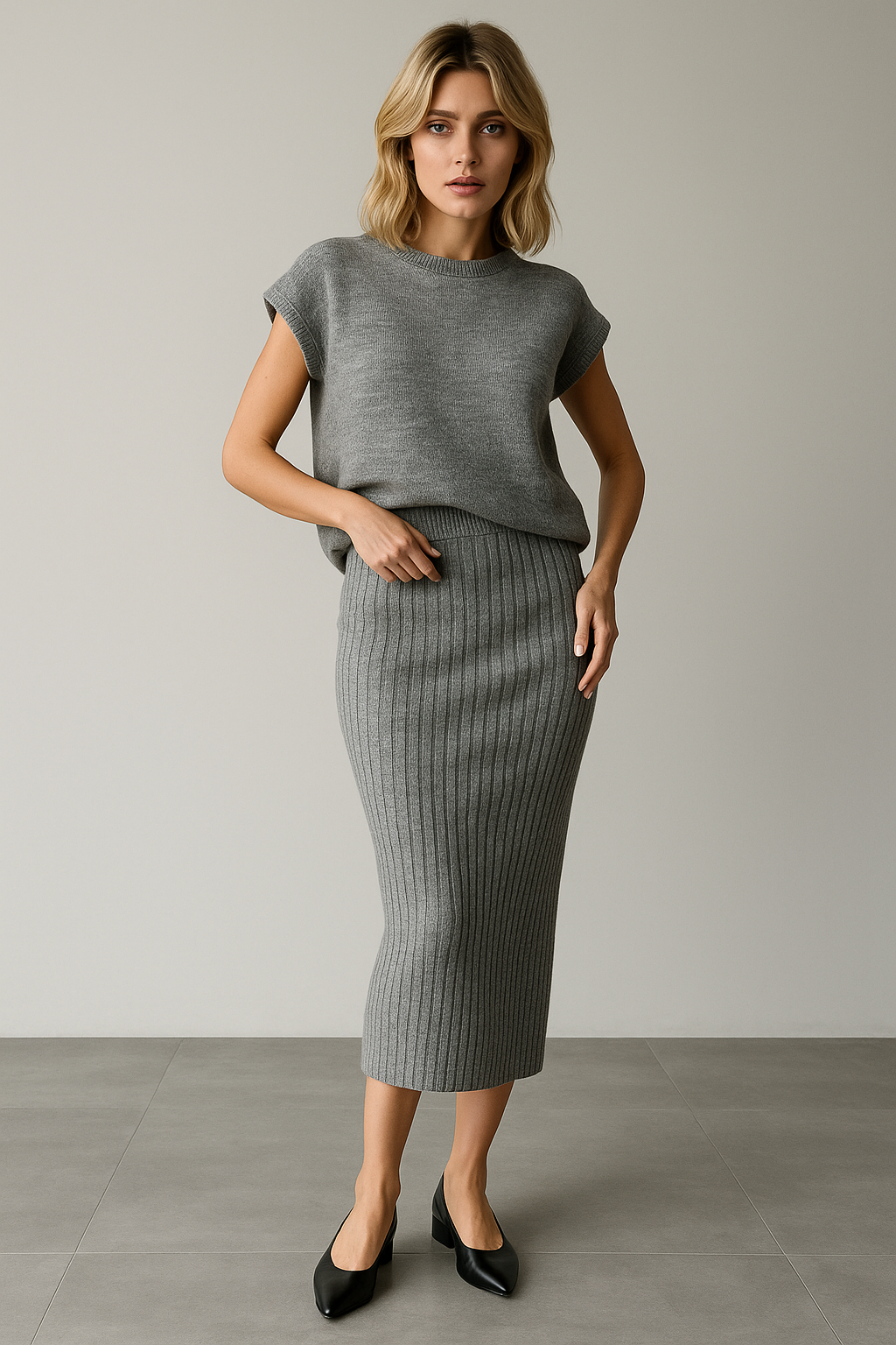 Coastal Ribbed Sleeveless Set - Lightweight Knit Fabric - Casual Summer Outfit for Women