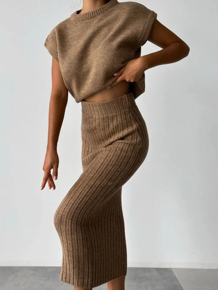 Coastal Ribbed Sleeveless Set - Lightweight Knit Fabric - Casual Summer Outfit for Women