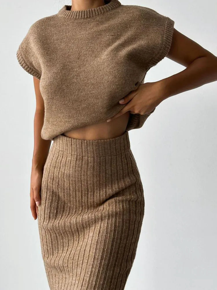 Coastal Ribbed Sleeveless Set - Lightweight Knit Fabric - Casual Summer Outfit for Women