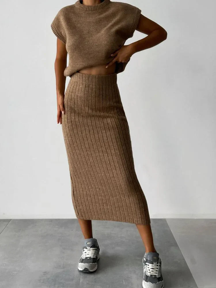 Coastal Ribbed Sleeveless Set - Lightweight Knit Fabric - Casual Summer Outfit for Women