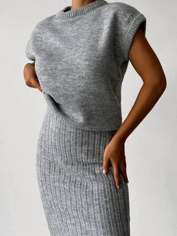 Coastal Ribbed Sleeveless Set - Lightweight Knit Fabric - Casual Summer Outfit for Women