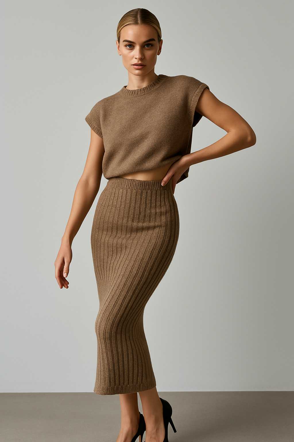 Coastal Ribbed Sleeveless Set - Lightweight Knit Fabric - Casual Summer Outfit for Women