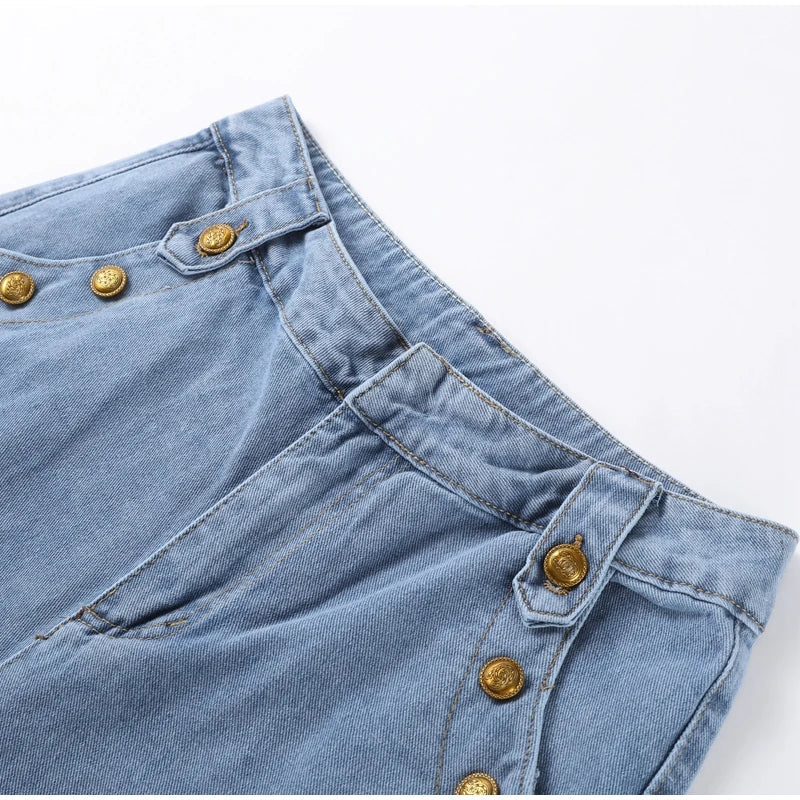 Cotton Denim Two-Piece Set for Women - Casual Outfit with Top and Pants - Versatile Everyday Wear