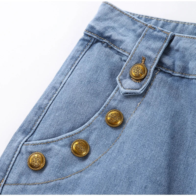 Cotton Denim Two-Piece Set for Women - Casual Outfit with Top and Pants - Versatile Everyday Wear