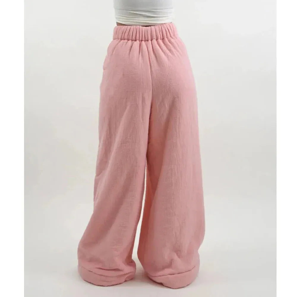 Cotton Lounge Trousers for Women - Comfortable Casual Pants for Relaxation and Home Wear - Soft Fabric, Adjustable Waist