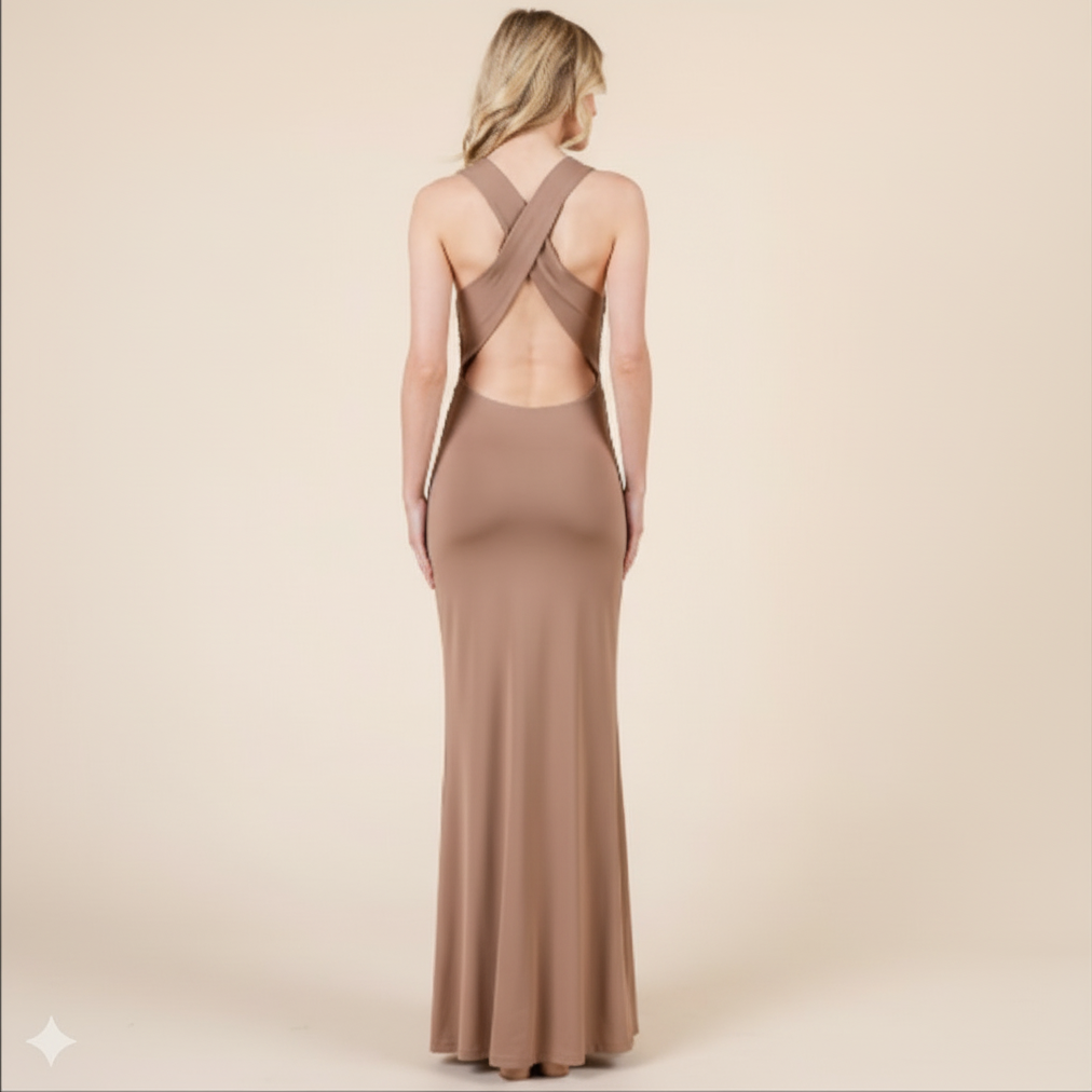 Cowl Neck Maxi Dress with Shirring Detail - Elegant Evening Wear for Women - Comfortable and Stylish for Special Occasions
