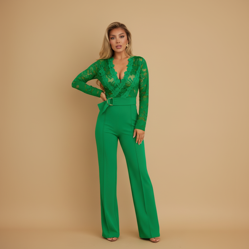 Crochet Long Sleeve Jumpsuit for Women - Lightweight Knit Fabric, Casual Chic Design for Everyday Wear