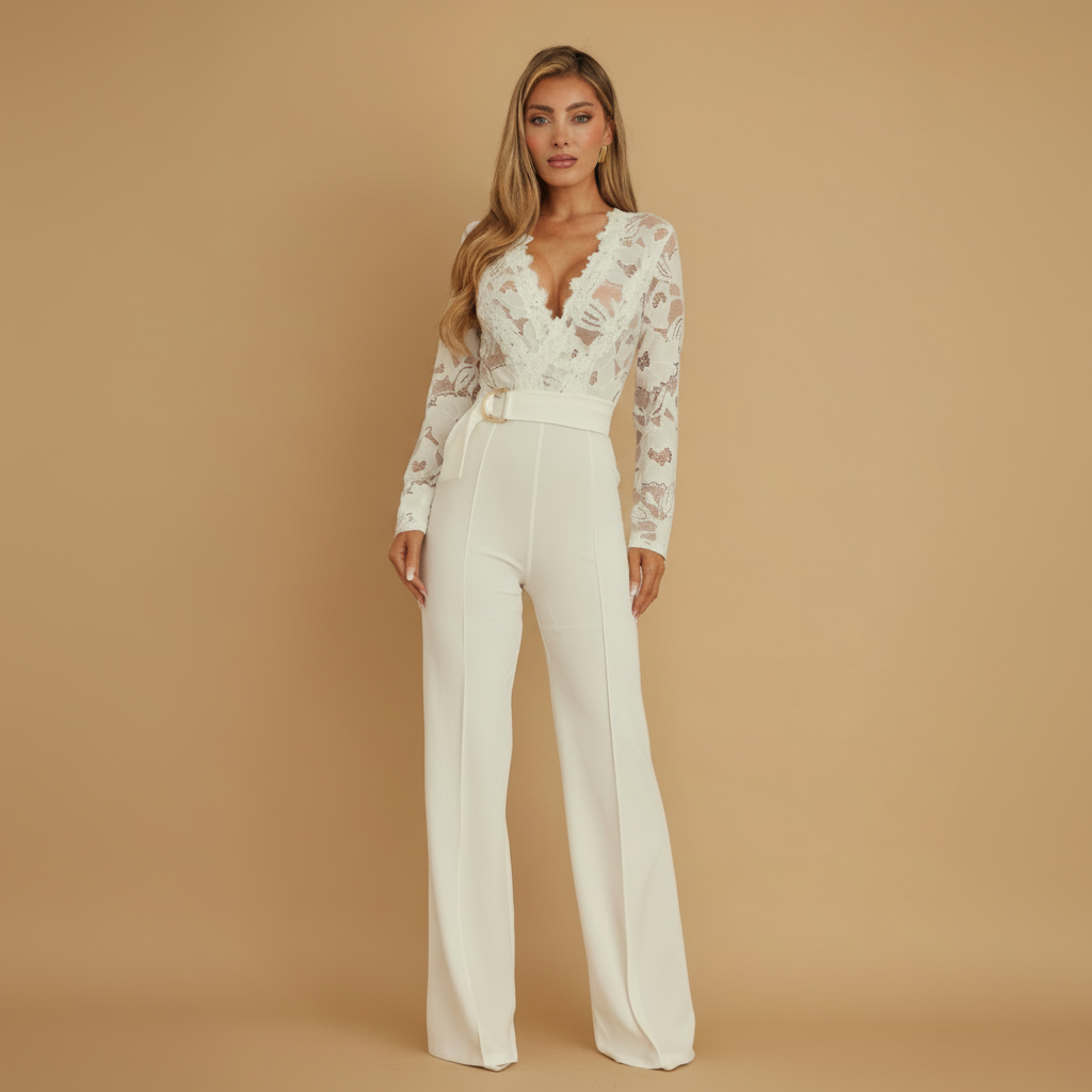 Crochet Long Sleeve Jumpsuit for Women - Lightweight Knit Fabric, Casual Chic Design for Everyday Wear