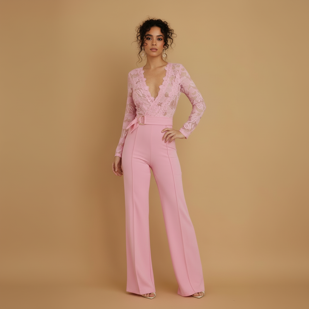 Crochet Long Sleeve Jumpsuit for Women - Lightweight Knit Fabric, Casual Chic Design for Everyday Wear