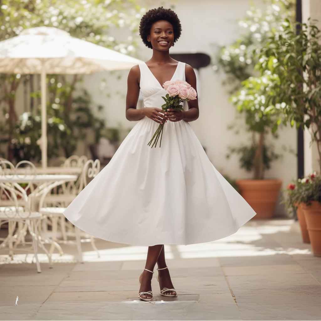 Deep V-Neck Midi Tank Dress for Women - Casual Summer Style - Lightweight Fabric - Perfect for Everyday Wear