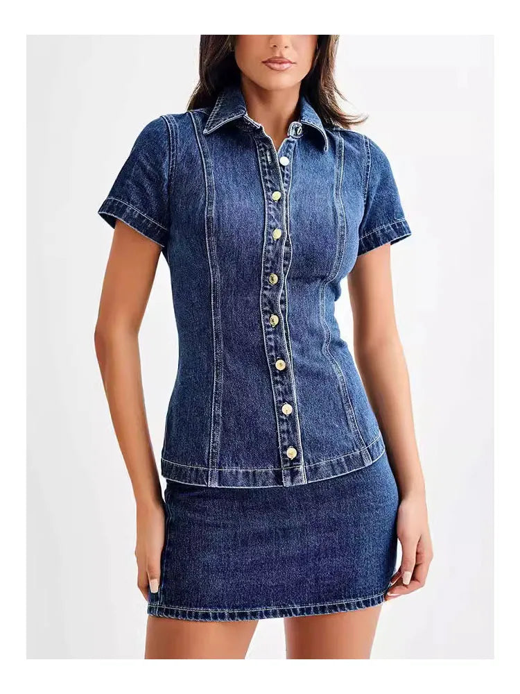 Denim Jacket and High-Waisted Jeans Set - Classic Casual Style for Everyday Wear