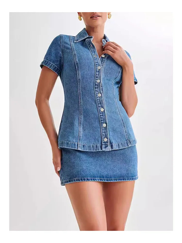 Denim Jacket and High-Waisted Jeans Set - Classic Casual Style for Everyday Wear