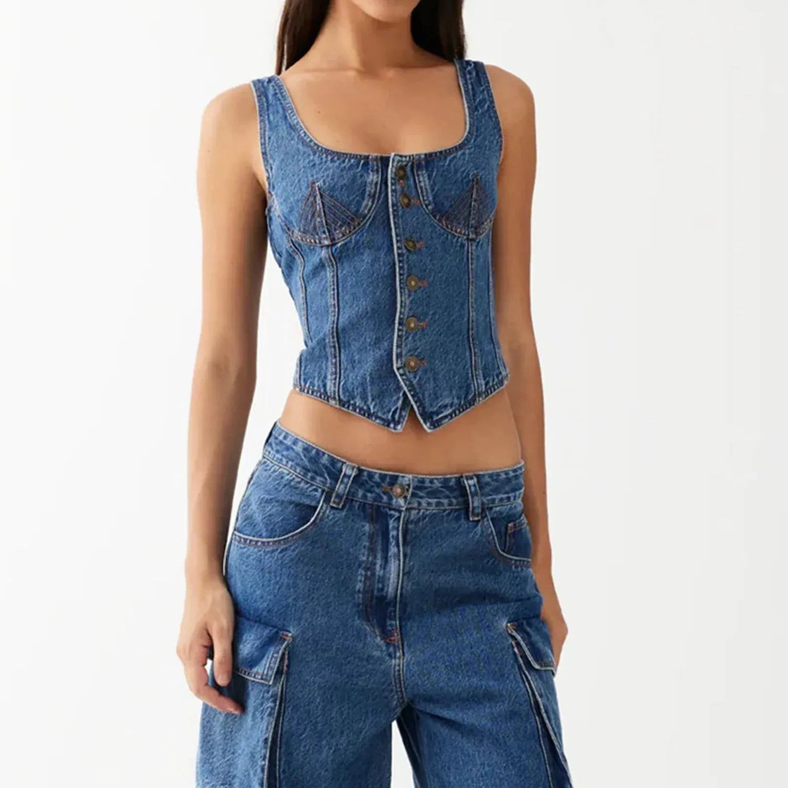 Denim Vest Top for Women - Casual Sleeveless Design - Lightweight Cotton Blend - Perfect for Layering and Everyday Wear