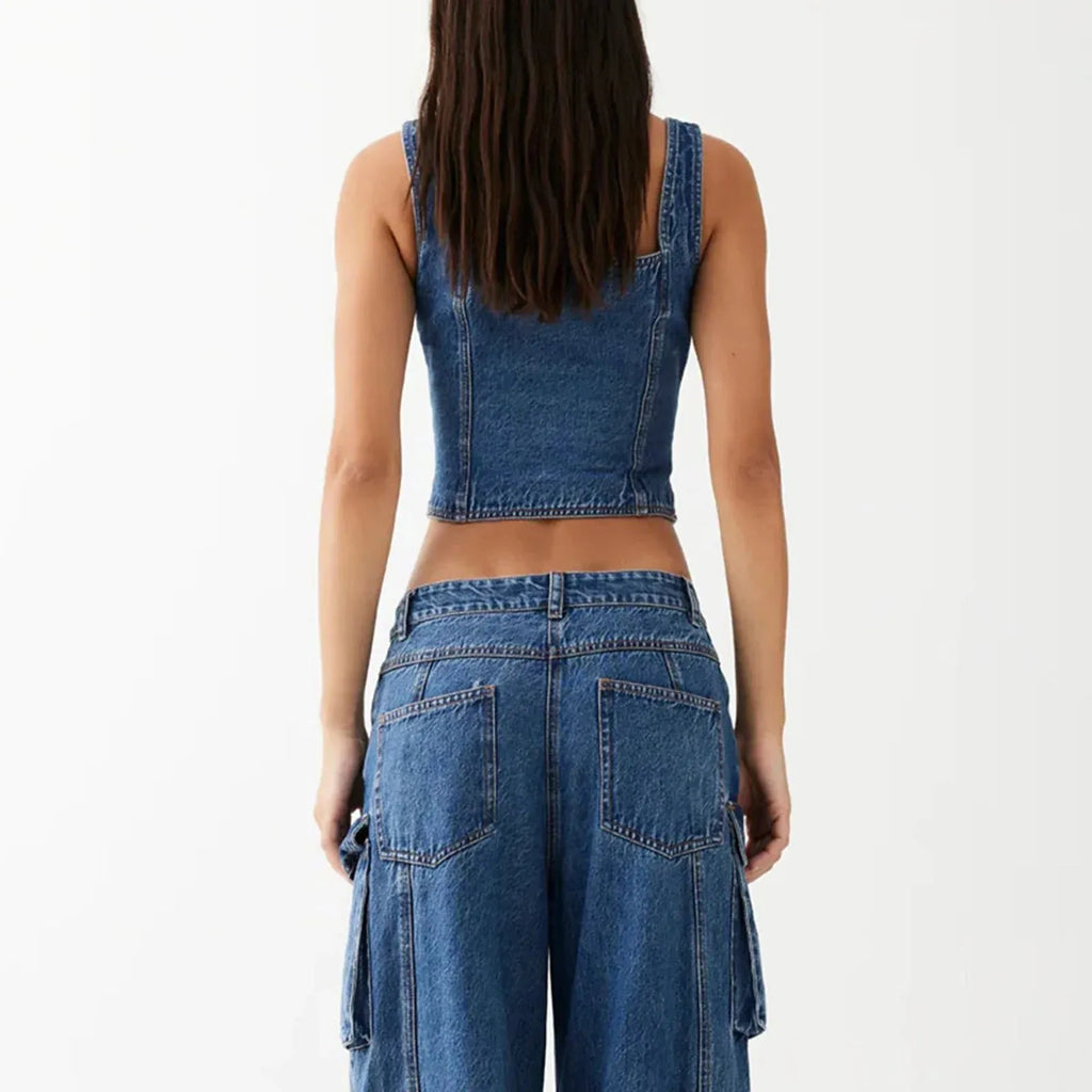 Denim Vest Top for Women - Casual Sleeveless Design - Lightweight Cotton Blend - Perfect for Layering and Everyday Wear