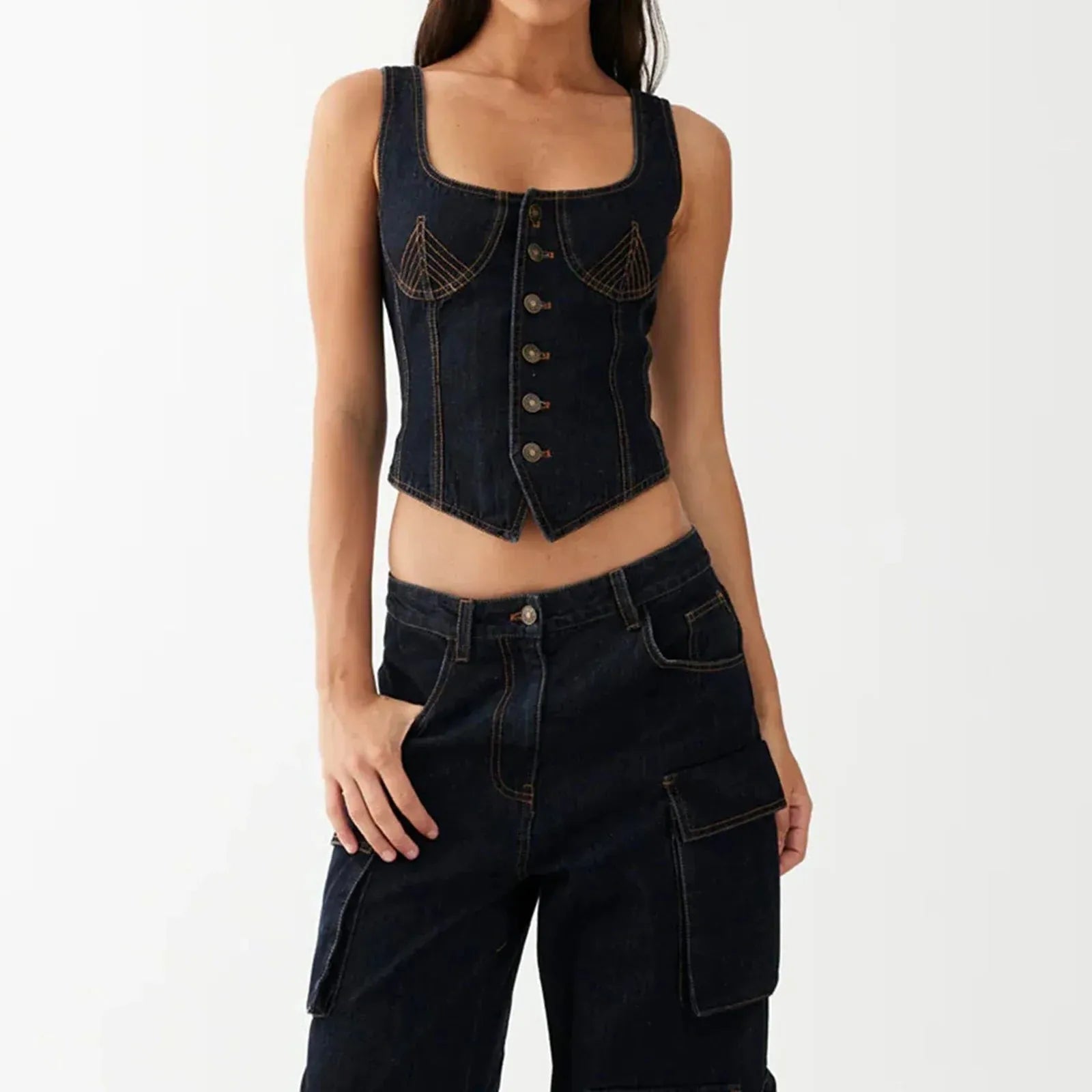 Denim Vest Top for Women - Casual Sleeveless Design - Lightweight Cotton Blend - Perfect for Layering and Everyday Wear