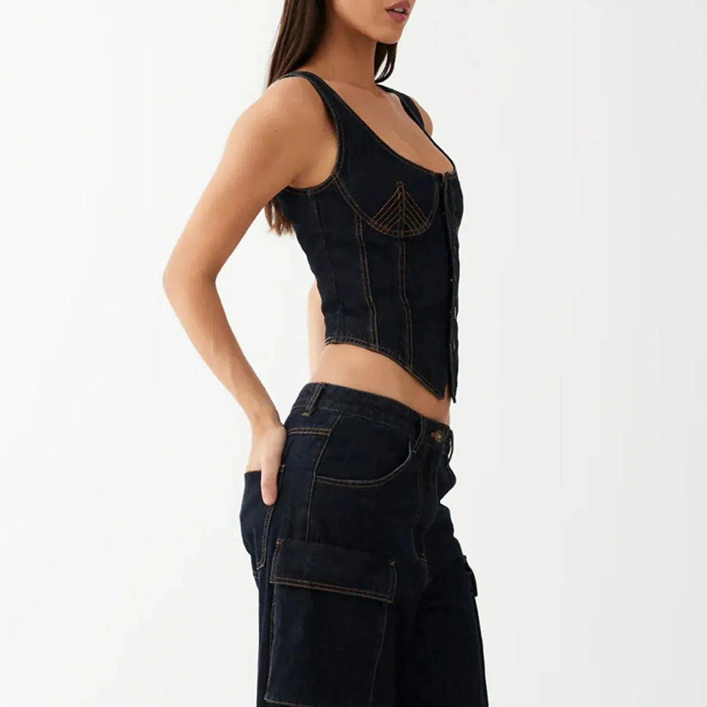 Denim Vest Top for Women - Casual Sleeveless Design - Lightweight Cotton Blend - Perfect for Layering and Everyday Wear