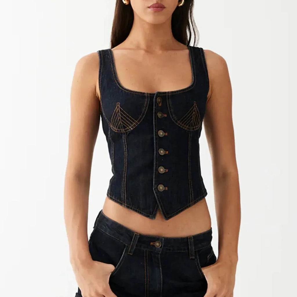 Denim Vest Top for Women - Casual Sleeveless Design - Lightweight Cotton Blend - Perfect for Layering and Everyday Wear
