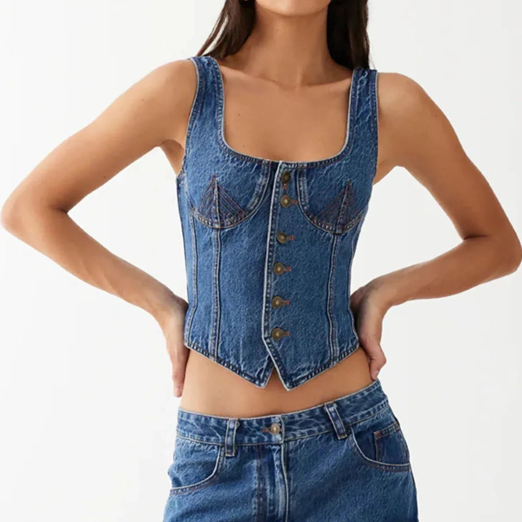 Denim Vest Top for Women - Casual Sleeveless Design - Lightweight Cotton Blend - Perfect for Layering and Everyday Wear
